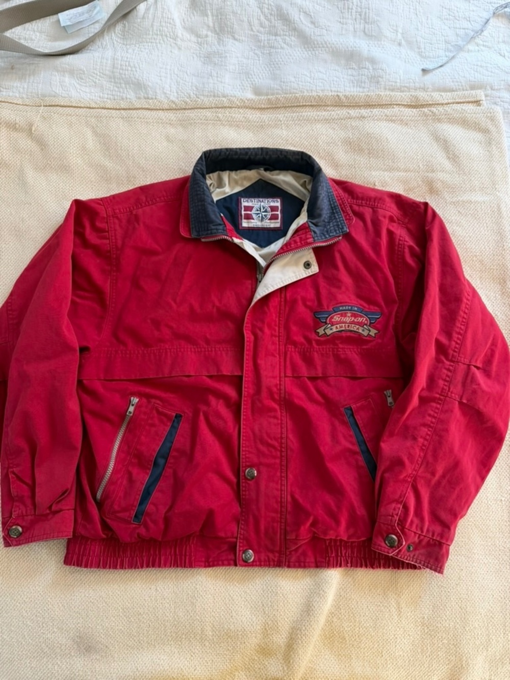 Vintage Snap-on Tools Mens Large Red Cotton Full Zip Work Jacket Swingster 7740